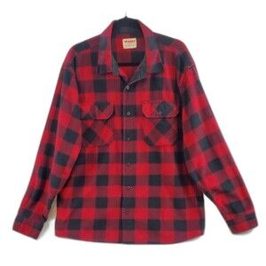 Wrangler Fleece Shacket Shirt Jacket Red Buffalo Plaid Button Up Size 2XL